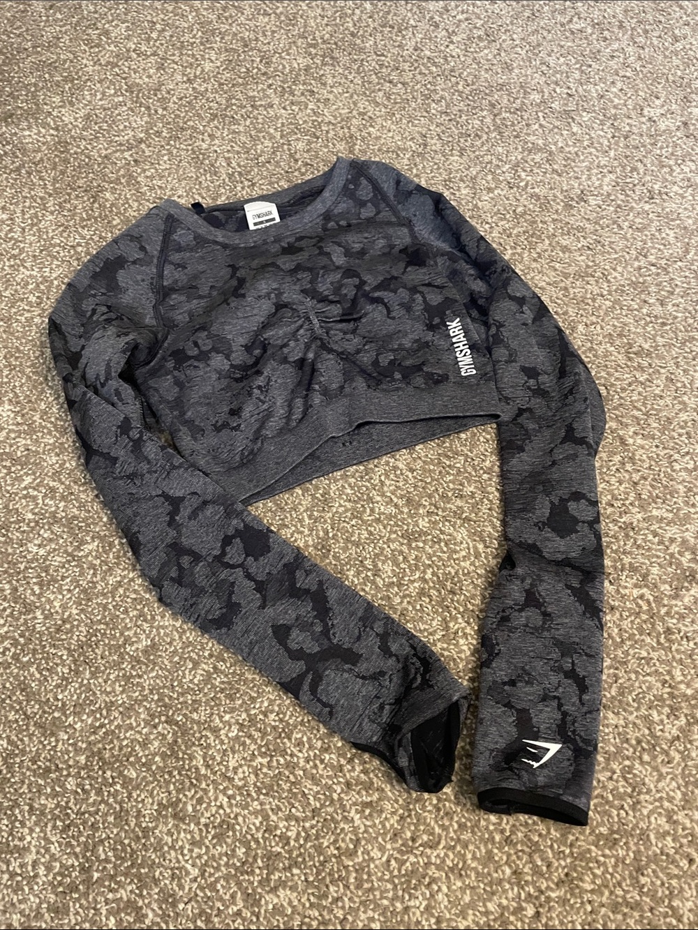 Gymshark Dark Gray Camo Seamless Long Sleeve Crop Top Activewear